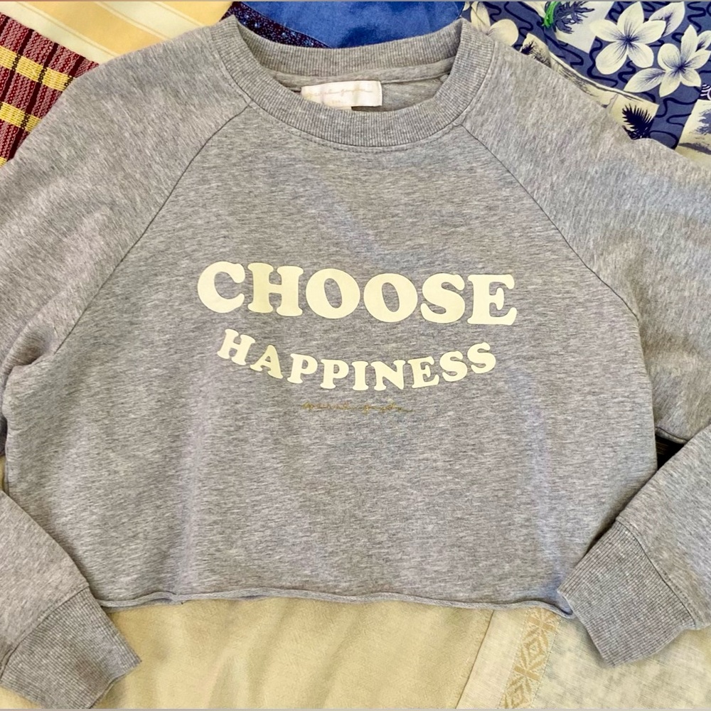 Spiritual Gangster Choose Happiness Heather Grey Cropped Sweatshirt S